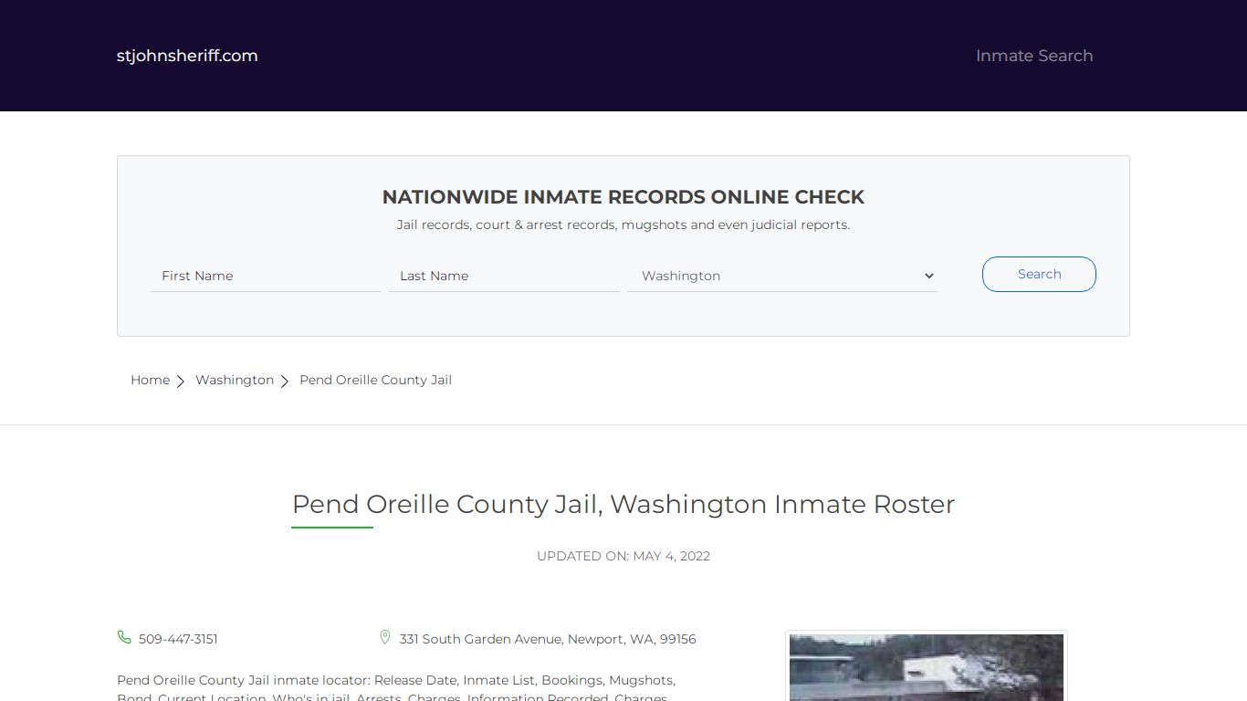 Pend Oreille County Jail, Washington Inmate Roster